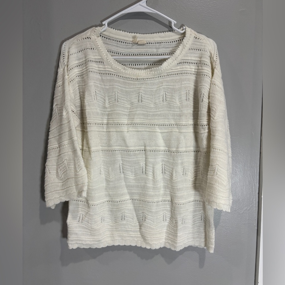 Anthropologie Moth Ivory Acrylic Eyelet Lace Crewneck Sweater Small